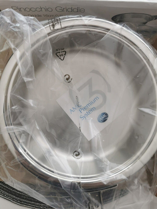 potoria AMC Edelstahlpfanne 16 cm aus dem Premium Cooking System, induktionsgeeignet und kompakt verpackt.
